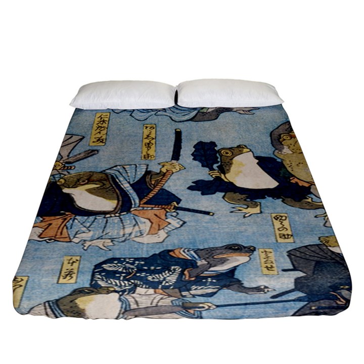 Famous heroes of the kabuki stage played by frogs  Fitted Sheet (King Size)