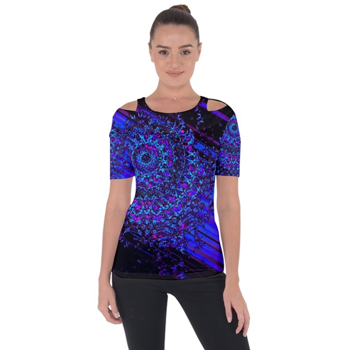 UV Mandala Shoulder Cut Out Short Sleeve Top