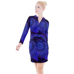 Uv Mandala Button Long Sleeve Dress by MRNStudios