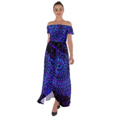 Uv Mandala Off Shoulder Open Front Chiffon Dress by MRNStudios