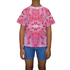 Pink Marbling Ornate Kids  Short Sleeve Swimwear by kaleidomarblingart