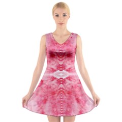 Pink Marbling Ornate V-neck Sleeveless Dress by kaleidomarblingart