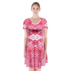 Pink Marbling Ornate Short Sleeve V-neck Flare Dress by kaleidomarblingart