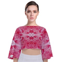 Pink Marbling Ornate Tie Back Butterfly Sleeve Chiffon Top by kaleidomarblingart