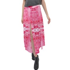 Pink Marbling Ornate Velour Split Maxi Skirt by kaleidomarblingart