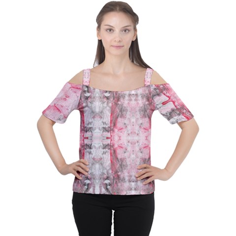 Pink On Grey I Repeats Cutout Shoulder Tee by kaleidomarblingart