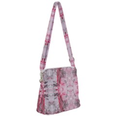 Pink On Grey I Repeats Zipper Messenger Bag by kaleidomarblingart