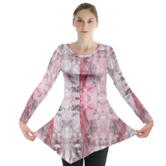 Pink On Grey I Repeats Long Sleeve Tunic  by kaleidomarblingart