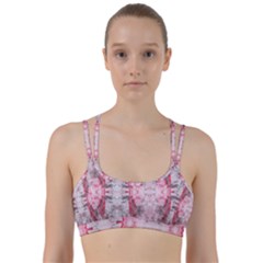 Pink On Grey I Repeats Line Them Up Sports Bra by kaleidomarblingart