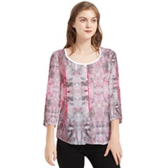 Pink On Grey I Repeats Chiffon Quarter Sleeve Blouse