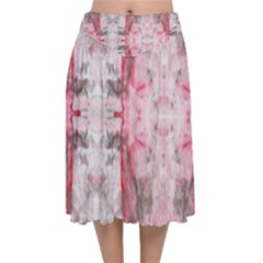 Pink On Grey I Repeats Velvet Flared Midi Skirt by kaleidomarblingart