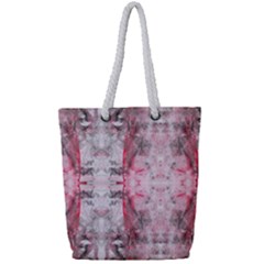 Pink On Grey I Repeats Full Print Rope Handle Tote (small) by kaleidomarblingart