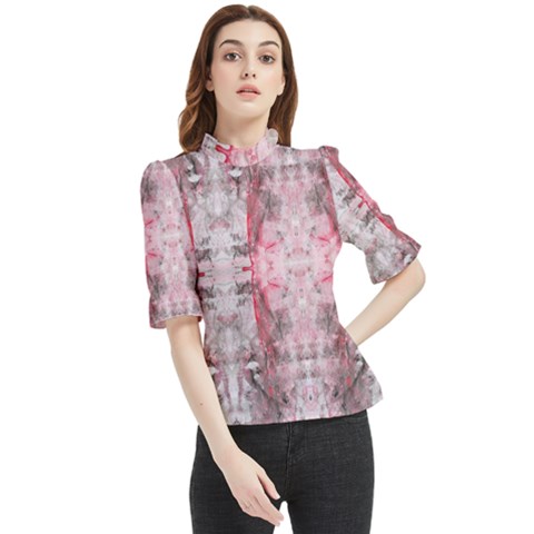 Pink On Grey I Repeats Frill Neck Blouse by kaleidomarblingart