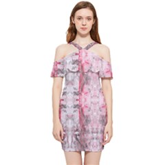 Pink On Grey I Repeats Shoulder Frill Bodycon Summer Dress