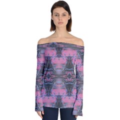 Grey Pink Module  Off Shoulder Long Sleeve Top by kaleidomarblingart