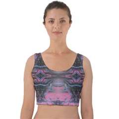 Grey Pink Module  Velvet Crop Top by kaleidomarblingart