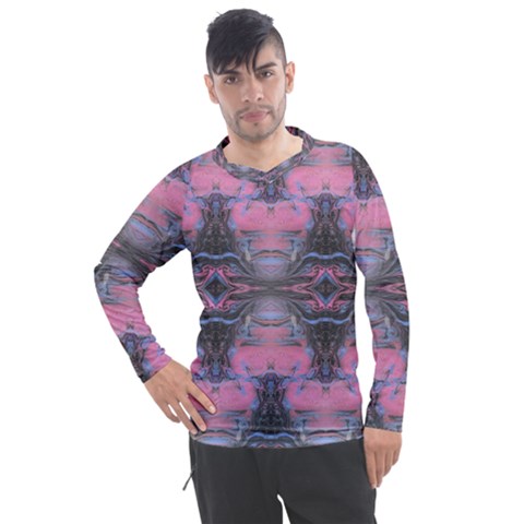 Grey Pink Module  Men s Pique Long Sleeve Tee by kaleidomarblingart