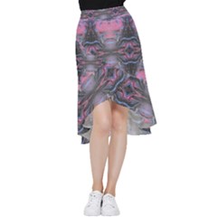 Grey Pink Module  Frill Hi Low Chiffon Skirt