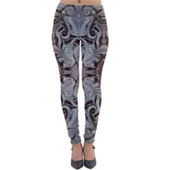 Turquoise Black Arabesque Repeats Lightweight Velour Leggings