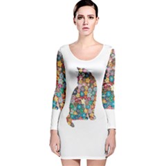 Flower Cat Long Sleeve Velvet Bodycon Dress