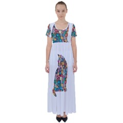 Flower Cat High Waist Short Sleeve Maxi Dress by LW323