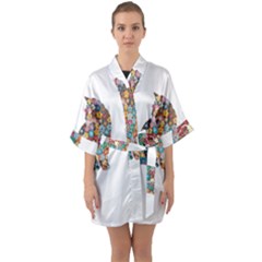 Flower Cat Half Sleeve Satin Kimono  by LW323