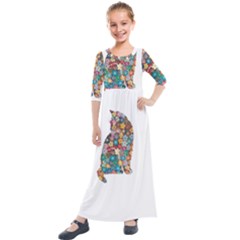 Flower Cat Kids  Quarter Sleeve Maxi Dress by LW323