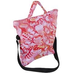 Cherry Blossom Cascades Abstract Floral Pattern Pink White  Fold Over Handle Tote Bag by CrypticFragmentsDesign