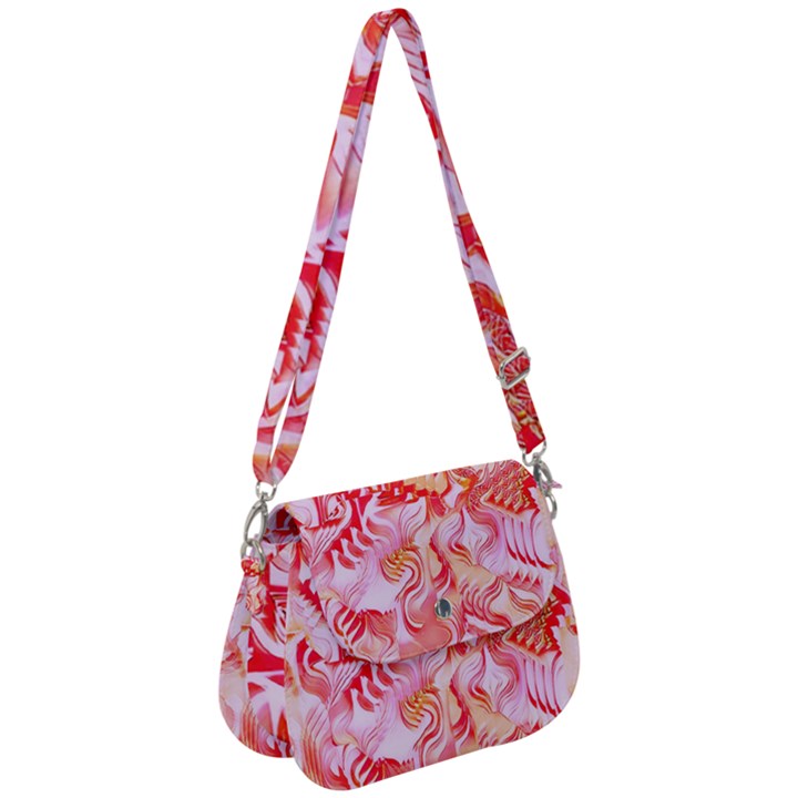 Cherry Blossom Cascades Abstract Floral Pattern Pink White  Saddle Handbag