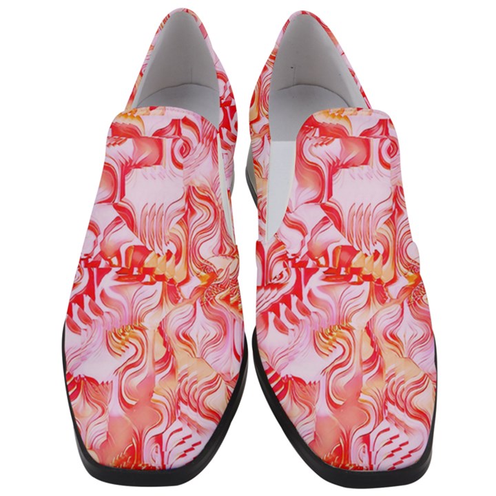 Cherry Blossom Cascades Abstract Floral Pattern Pink White  Women Slip On Heel Loafers