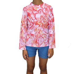 Cherry Blossom Cascades Abstract Floral Pattern Pink White  Kids  Long Sleeve Swimwear by CrypticFragmentsDesign