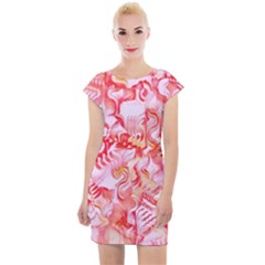 Cherry Blossom Cascades Abstract Floral Pattern Pink White  Cap Sleeve Bodycon Dress by CrypticFragmentsDesign