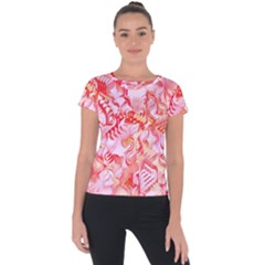 Cherry Blossom Cascades Abstract Floral Pattern Pink White  Short Sleeve Sports Top  by CrypticFragmentsDesign