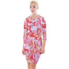 Cherry Blossom Cascades Abstract Floral Pattern Pink White  Quarter Sleeve Hood Bodycon Dress by CrypticFragmentsDesign