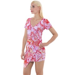 Cherry Blossom Cascades Abstract Floral Pattern Pink White  Short Sleeve Asymmetric Mini Dress by CrypticFragmentsDesign