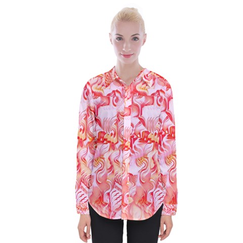 Cherry Blossom Cascades Abstract Floral Pattern Pink White  Womens Long Sleeve Shirt by CrypticFragmentsDesign