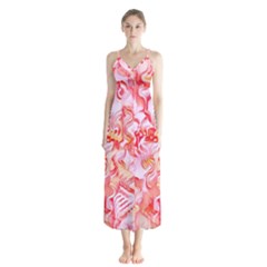 Cherry Blossom Cascades Abstract Floral Pattern Pink White  Button Up Chiffon Maxi Dress by CrypticFragmentsDesign