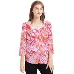 Cherry Blossom Cascades Abstract Floral Pattern Pink White  Chiffon Quarter Sleeve Blouse