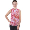 Cherry Blossom Cascades Abstract Floral Pattern Pink White  Mock Neck Chiffon Sleeveless Top View1