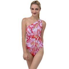 Cherry Blossom Cascades Abstract Floral Pattern Pink White  To One Side Swimsuit by CrypticFragmentsDesign