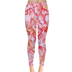 Cherry Blossom Cascades Abstract Floral Pattern Pink White  Inside Out Leggings by CrypticFragmentsDesign