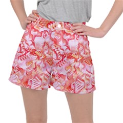 Cherry Blossom Cascades Abstract Floral Pattern Pink White  Ripstop Shorts by CrypticFragmentsDesign