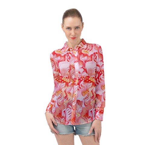 Cherry Blossom Cascades Abstract Floral Pattern Pink White  Long Sleeve Chiffon Shirt by CrypticFragmentsDesign