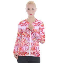 Cherry Blossom Cascades Abstract Floral Pattern Pink White  Casual Zip Up Jacket by CrypticFragmentsDesign