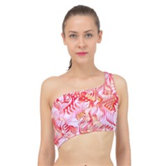 Cherry Blossom Cascades Abstract Floral Pattern Pink White  Spliced Up Bikini Top  by CrypticFragmentsDesign