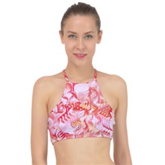 Cherry Blossom Cascades Abstract Floral Pattern Pink White  Racer Front Bikini Top by CrypticFragmentsDesign