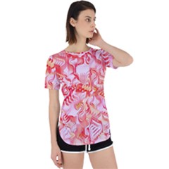 Cherry Blossom Cascades Abstract Floral Pattern Pink White  Perpetual Short Sleeve T-shirt by CrypticFragmentsDesign