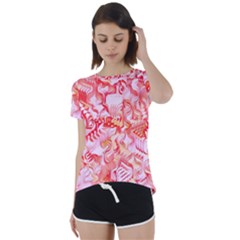 Cherry Blossom Cascades Abstract Floral Pattern Pink White  Short Sleeve Foldover Tee by CrypticFragmentsDesign