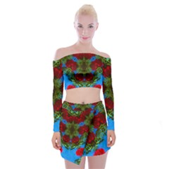 Rosette Off Shoulder Top With Mini Skirt Set by LW323