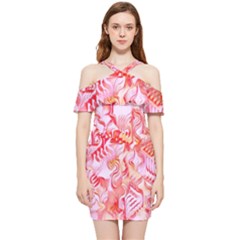 Cherry Blossom Cascades Abstract Floral Pattern Pink White  Shoulder Frill Bodycon Summer Dress